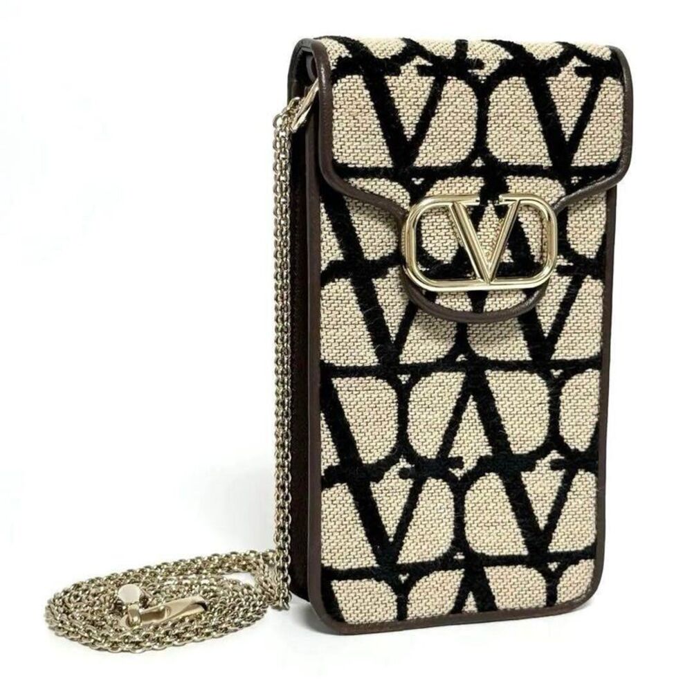 Valentino Garavani Toile Iconographe leather canvas shoulder phone pouch